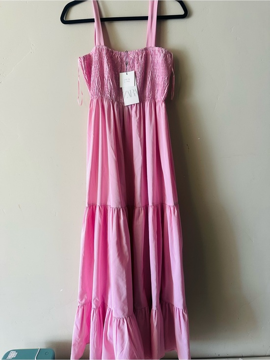 Zara Dresses & Skirts - ZARA Pink Smocked Midi Dress with Adjustable Straps